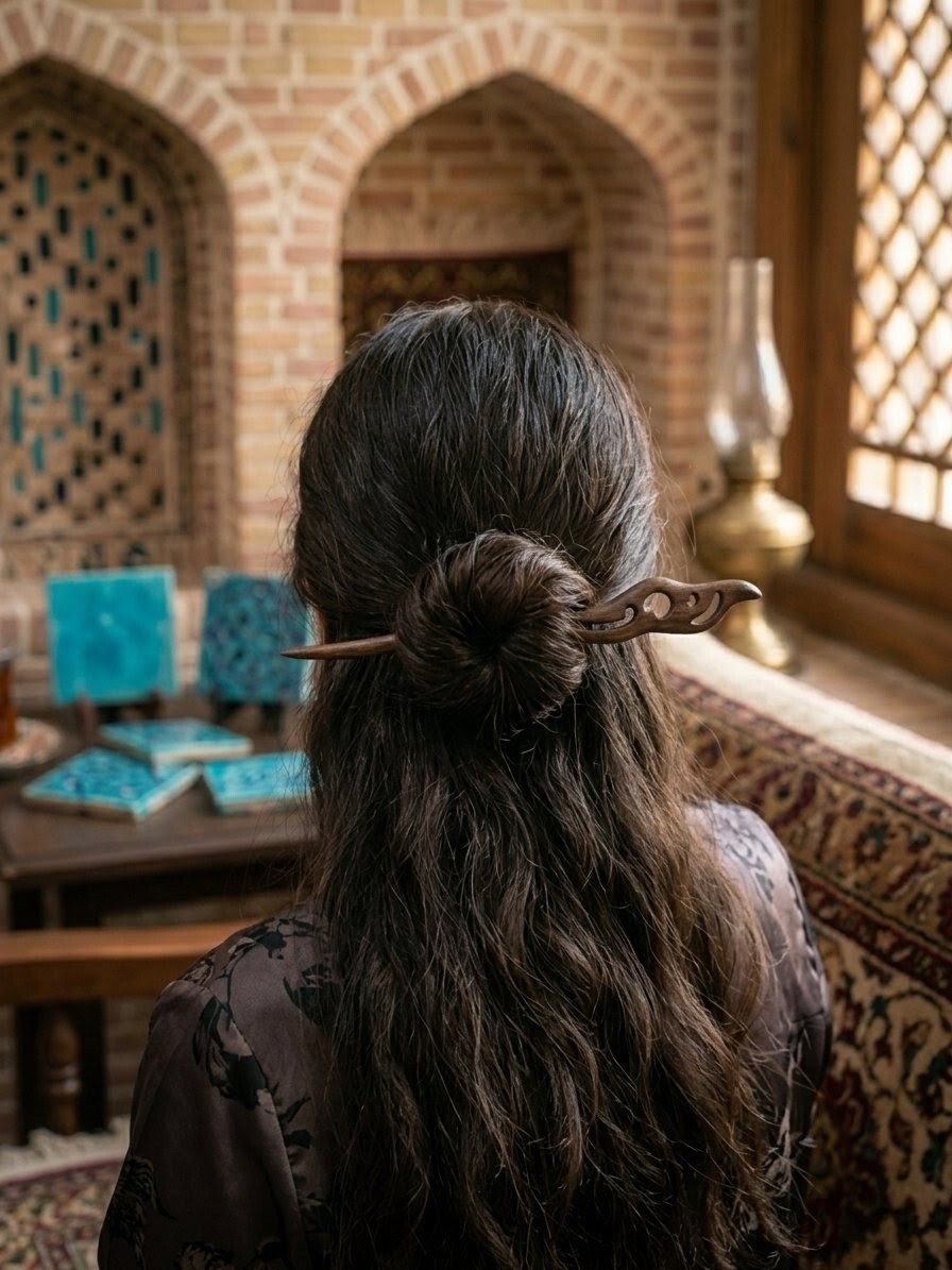 کانزاشی چوبی اسلیمی ساخته شده از چوب گردو روی مو