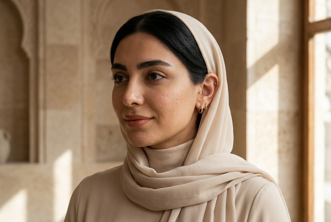 استایل زن ایرانی با پیرسینگ ظریف هلیکس و اکسسوری طلایی